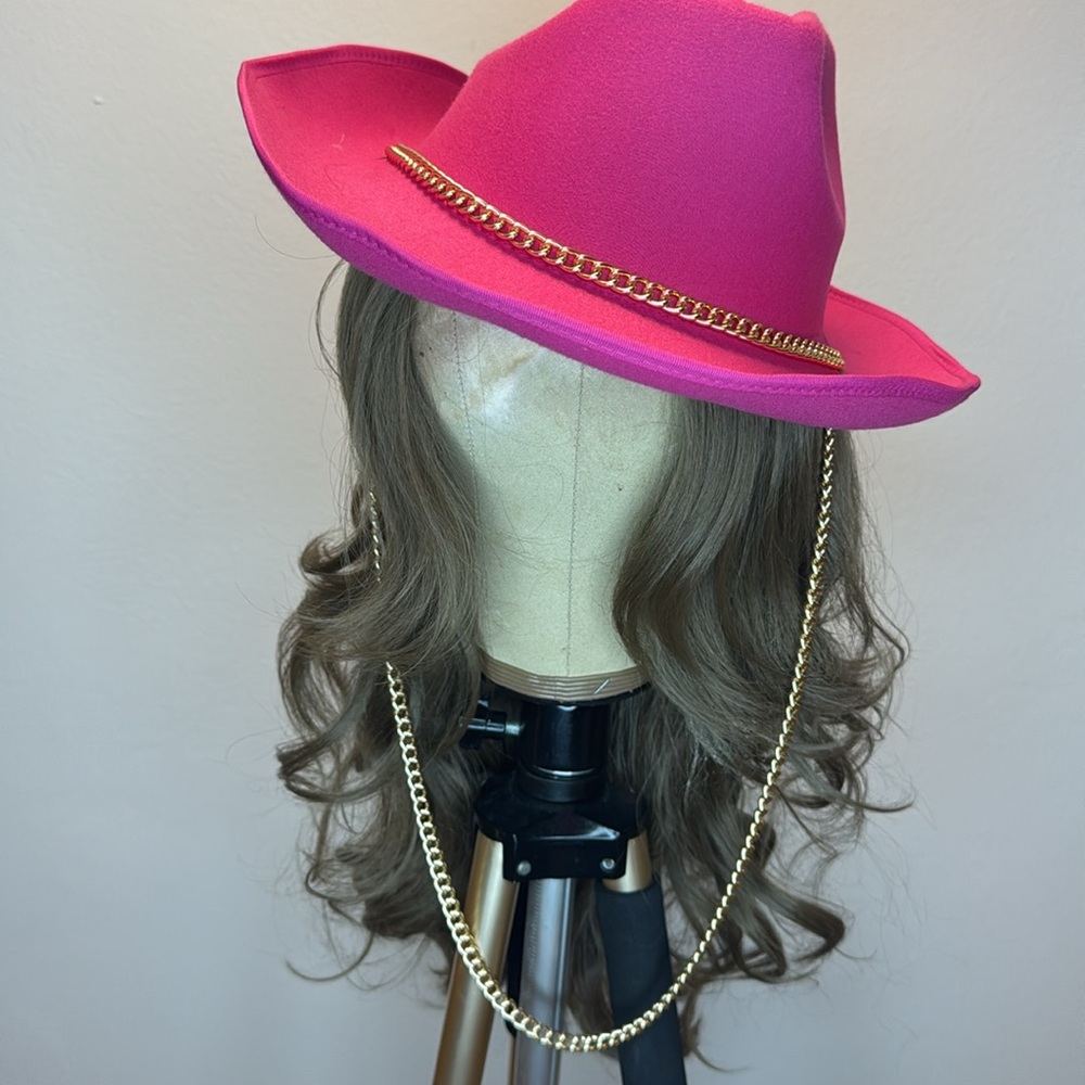 Magenta Pink Cowgirl Hat with Gold Chain